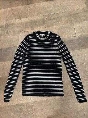 Madewell Black and White Striped Crewneck Sweater